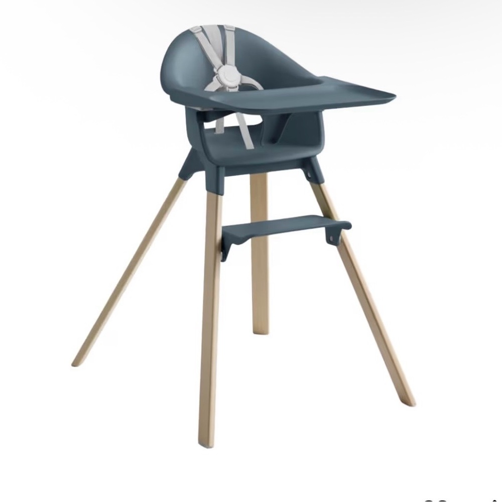 Modern Kids High Chair in Slate Blue with Natural Legs
